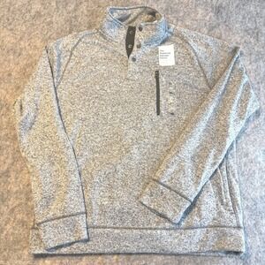 Supersoft Sweater Fleece Henley Pullover Mens XXL Gray Snap Mock Neck Pocket